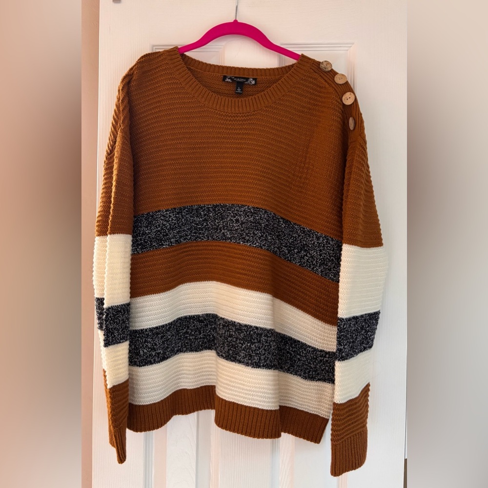 Derek Heart Multicolor Striped Sweater with Button Accents